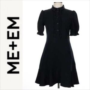 ME+EM Black Ruffle Front Fit and Flare Dress 8